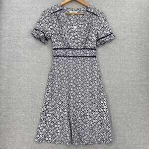 Monteau Dress Womens Small Blue Floral Criss Cross V Neck Stretch Short Sleeve